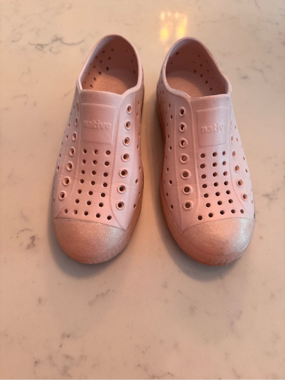 Native Kids slip on Shoes in Pale Pink with Shimmer Toe